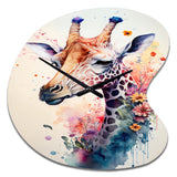 Cute Giraffe Floral Art II - Asymmetric Metal Wall Clock