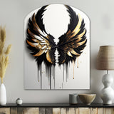 Black Silver And Gold Angel Wings III - Asymmetric Metal Wall Clock