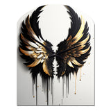Black Silver And Gold Angel Wings III - Asymmetric Metal Wall Clock