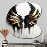 Black Silver And Gold Angel Wings III - Asymmetric Metal Wall Clock