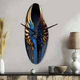 Blue And Gold Angel Wings III - Asymmetric Metal Wall Clock
