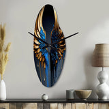 Blue And Gold Angel Wings III - Asymmetric Metal Wall Clock