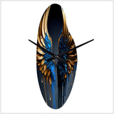 Blue And Gold Angel Wings III - Asymmetric Metal Wall Clock