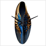 Blue And Gold Angel Wings III - Asymmetric Metal Wall Clock