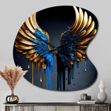 Blue And Gold Angel Wings III - Asymmetric Metal Wall Clock