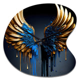 Blue And Gold Angel Wings III - Asymmetric Metal Wall Clock