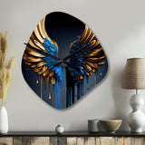 Blue And Gold Angel Wings III - Asymmetric Metal Wall Clock