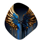 Blue And Gold Angel Wings III - Asymmetric Metal Wall Clock