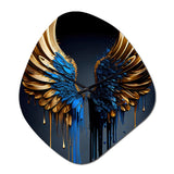 Blue And Gold Angel Wings III - Asymmetric Metal Wall Clock