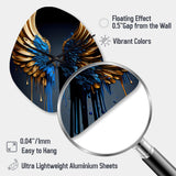 Blue And Gold Angel Wings III - Asymmetric Metal Wall Clock
