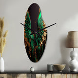 Green And Gold Angel Wings I - Asymmetric Metal Wall Clock