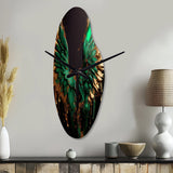 Green And Gold Angel Wings I - Asymmetric Metal Wall Clock