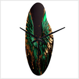 Green And Gold Angel Wings I - Asymmetric Metal Wall Clock
