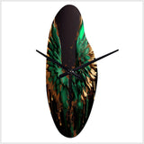 Green And Gold Angel Wings I - Asymmetric Metal Wall Clock