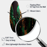 Green And Gold Angel Wings I - Asymmetric Metal Wall Clock