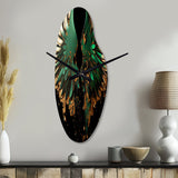 Green And Gold Angel Wings II - Asymmetric Metal Wall Clock