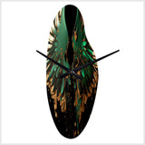 Green And Gold Angel Wings II - Asymmetric Metal Wall Clock