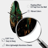 Green And Gold Angel Wings II - Asymmetric Metal Wall Clock