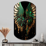 Green And Gold Angel Wings II - Asymmetric Metal Wall Clock