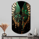 Green And Gold Angel Wings II - Asymmetric Metal Wall Clock