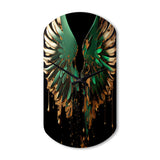 Green And Gold Angel Wings II - Asymmetric Metal Wall Clock