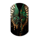 Green And Gold Angel Wings II - Asymmetric Metal Wall Clock