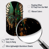Green And Gold Angel Wings II - Asymmetric Metal Wall Clock