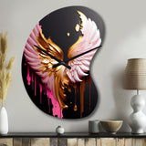 Pink, Gold And Black Angel Wings I - Asymmetric Metal Wall Clock