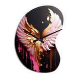 Pink, Gold And Black Angel Wings I - Asymmetric Metal Wall Clock
