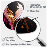 Pink, Gold And Black Angel Wings I - Asymmetric Metal Wall Clock