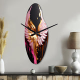 Pink, Gold And Black Angel Wings I - Asymmetric Metal Wall Clock