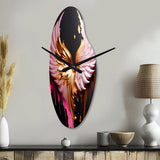 Pink, Gold And Black Angel Wings I - Asymmetric Metal Wall Clock