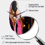 Pink, Gold And Black Angel Wings I - Asymmetric Metal Wall Clock