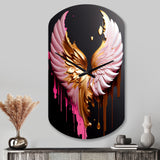 Pink, Gold And Black Angel Wings I - Asymmetric Metal Wall Clock