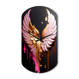 Pink, Gold And Black Angel Wings I - Asymmetric Metal Wall Clock