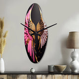 Pink, Gold And Black Angel Wings III - Asymmetric Metal Wall Clock
