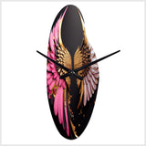 Pink, Gold And Black Angel Wings III - Asymmetric Metal Wall Clock