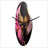 Pink, Gold And Black Angel Wings III - Asymmetric Metal Wall Clock