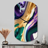 Purple, Green And Gold Bold Strokes I - Asymmetric Metal Wall Clock