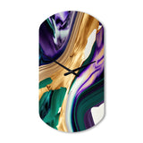 Purple, Green And Gold Bold Strokes I - Asymmetric Metal Wall Clock