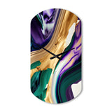 Purple, Green And Gold Bold Strokes I - Asymmetric Metal Wall Clock