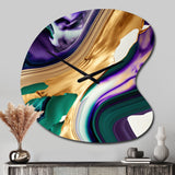 Purple, Green And Gold Bold Strokes I - Asymmetric Metal Wall Clock