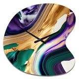 Purple, Green And Gold Bold Strokes I - Asymmetric Metal Wall Clock