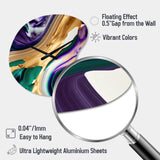 Purple, Green And Gold Bold Strokes I - Asymmetric Metal Wall Clock
