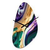 Purple, Green And Gold Bold Strokes I - Asymmetric Metal Wall Clock