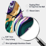 Purple, Green And Gold Bold Strokes I - Asymmetric Metal Wall Clock