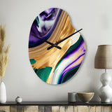 Purple, Green And Gold Bold Strokes I - Asymmetric Metal Wall Clock