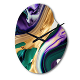 Purple, Green And Gold Bold Strokes I - Asymmetric Metal Wall Clock
