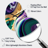 Purple, Green And Gold Bold Strokes I - Asymmetric Metal Wall Clock