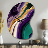 Purple, Green And Gold Bold Strokes II - Asymmetric Metal Wall Clock